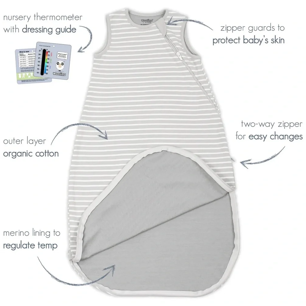 Woolino 4 Season Basic Baby Sleeping Bag Merino Wool Organic Cotton 18-36 months